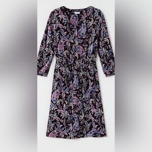 J. Jill Smocked Waist A-line Dress Rum Raisin Paisley Medium Tall EUC